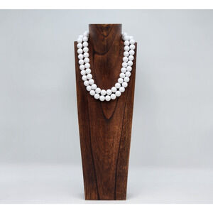 Vintage Monet 2 Strand Retro White Chunky Beaded Necklace Gold Tone Clasp 18''